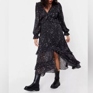 Nast Gal Star Print Ruffle Celestial Dress